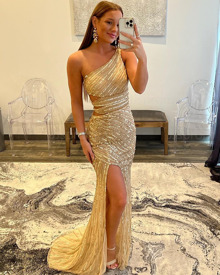 Gold sequin one shoulder dress hot sale