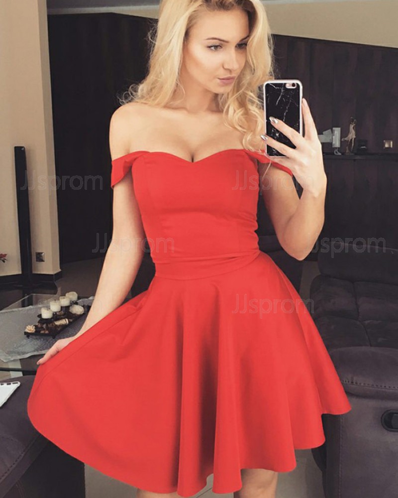 Red Satin A-line Simple Square Homecoming Dress for School Party HD3094