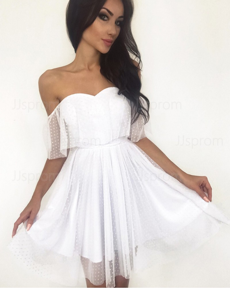 Polka Dot Net Off the Shoulder Pleated Homecoming Dress HD3290