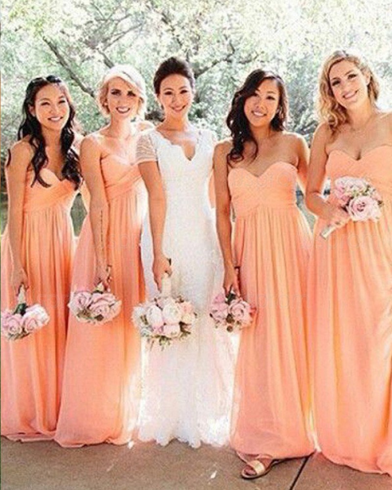 Coral Chiffon Sweetheart Ruched Bridesmaid Dress BD2060