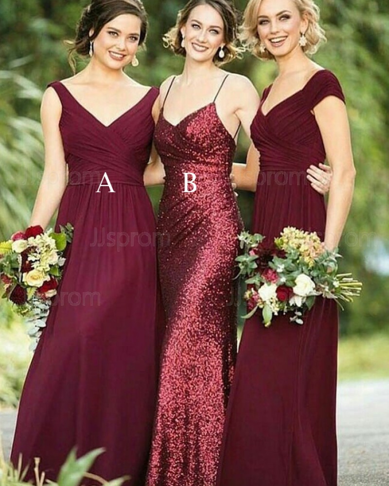 Spaghetti Straps Long Rose Gold Sequined Mermaid Bridesmaid Dress BD2101
