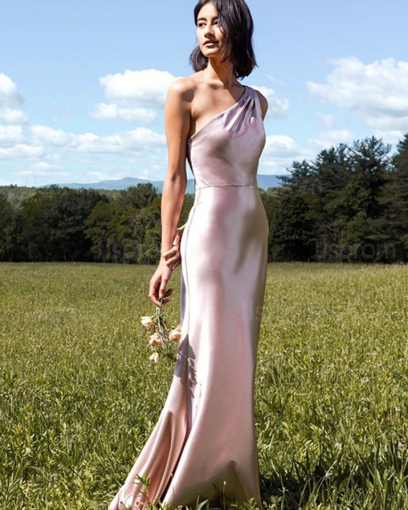 Light Pink One Shoulder Velvet Mermaid Bridesmaid Dress BD2156