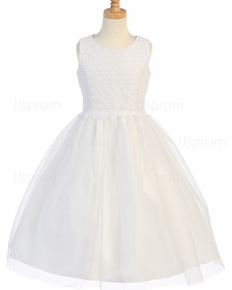 White Jewel Lace Bodice First Holy Communion Dress with Tulle Skirt FC0031