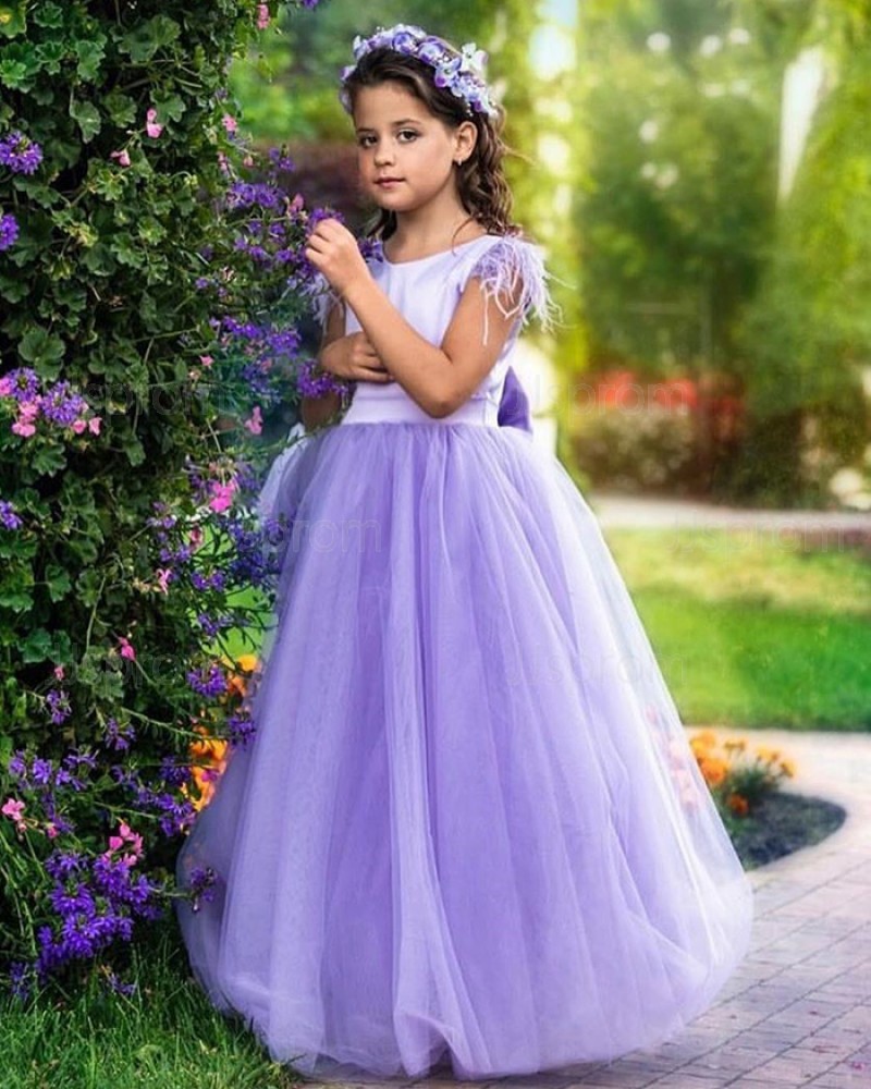Jewel Lavender Tulle A-line Flower Girl Dress with Cap Sleeves FG1015