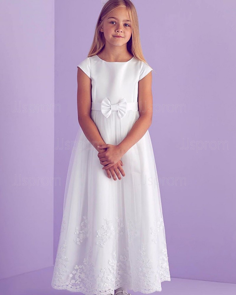 Jewel Neck Satin Appliqued First Communion Dress FG1031