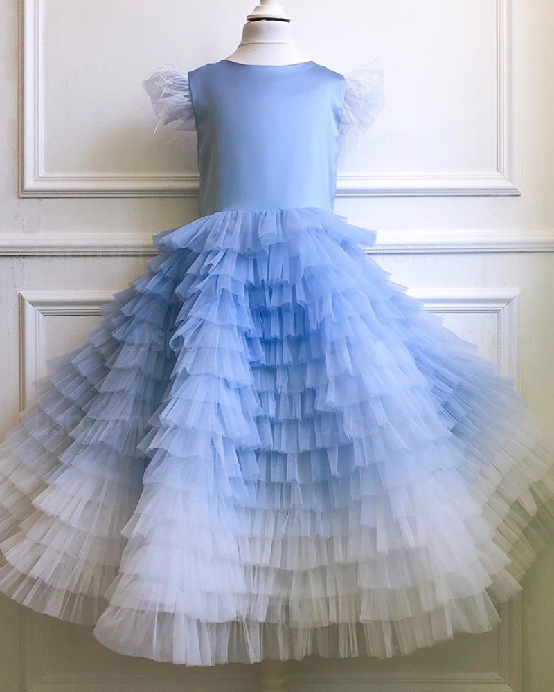 Tulle Ombre Ruffled Flower Girl Dress with Cap Sleeves FG1052