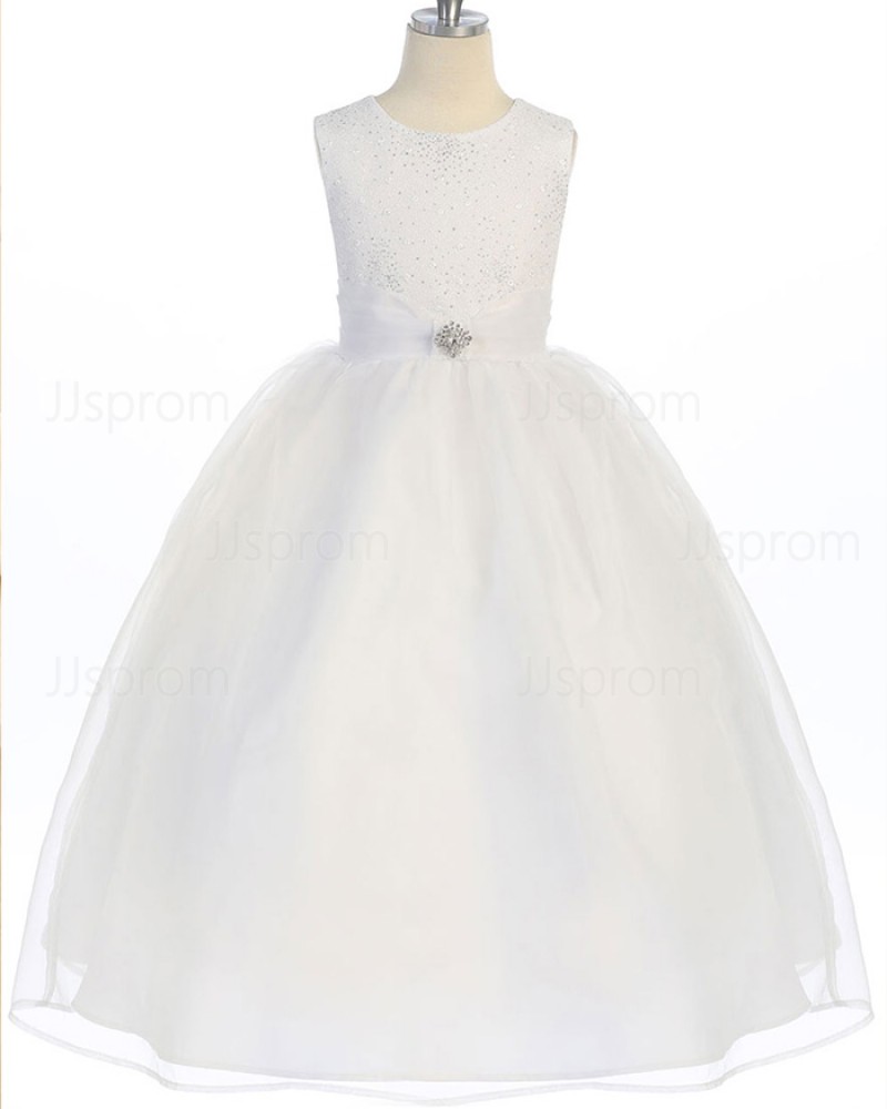 Ivory Round Neck Beading and Sequin Bodice Girl's Pageant Dress