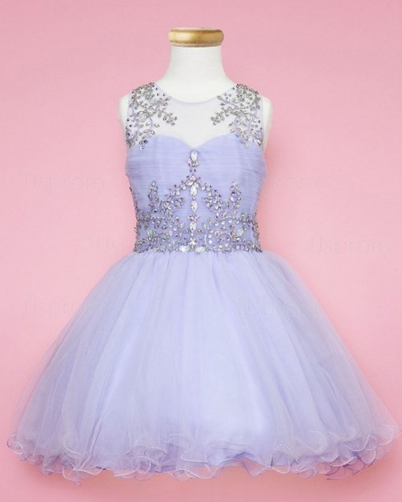Elegant Sheer Beading Lavender Girl's Pageant Dress
