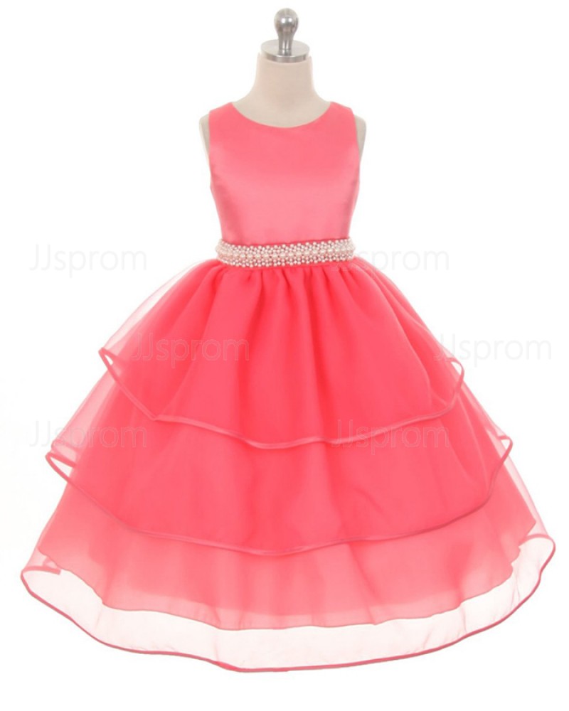 Red Layered Jewel Beading Girl's Pageant Dress
