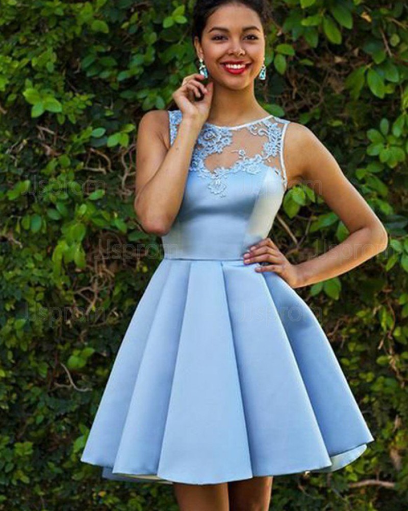 Pleated Jewel Lace Appliqued Satin Homecoming Dress HD3365