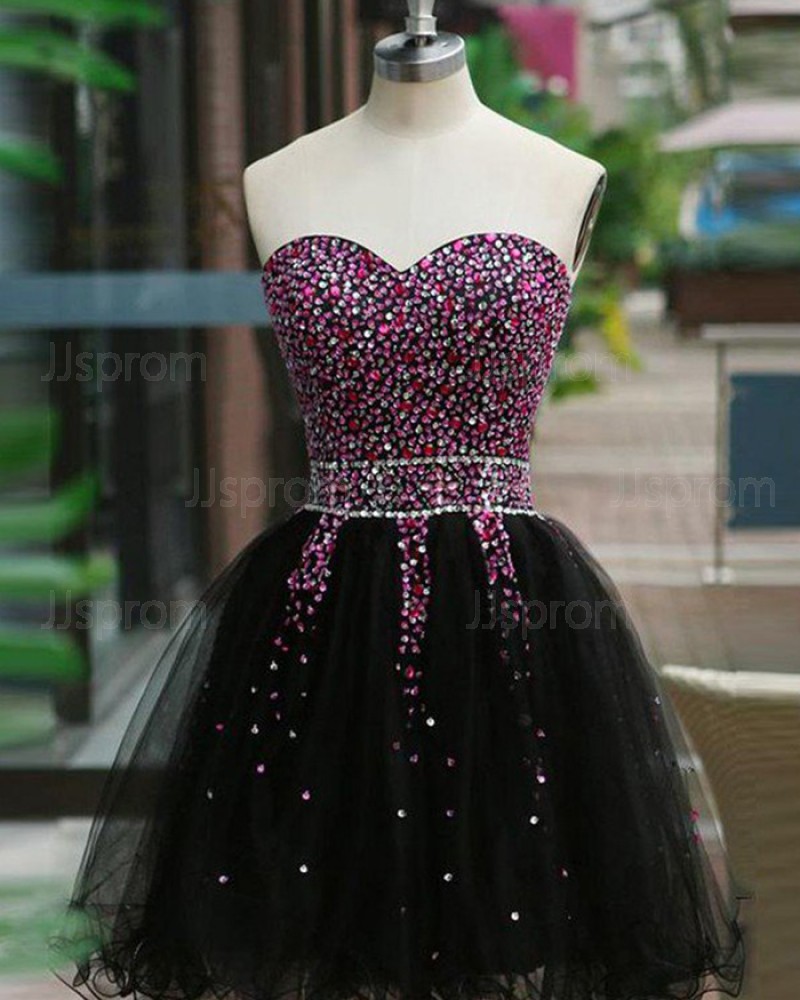 Beading Sweetheart Homecoming Dress with Black Skirt HD3375
