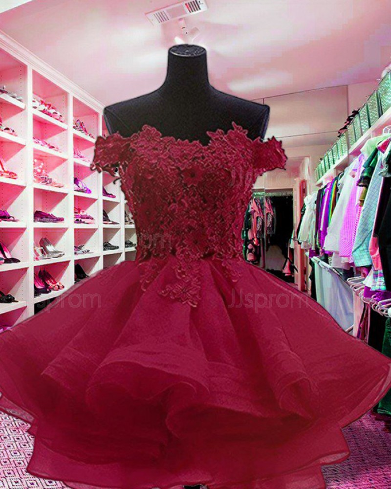 Red Ruffled Off the Shoulder Appliqued Homecoming Dress HD3414