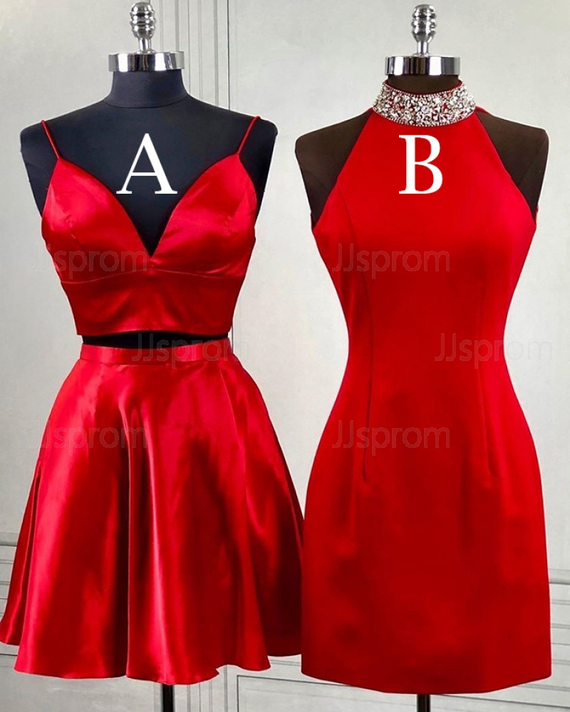 Red Bodycon High Neck Beading Homecoming Dress HD3494