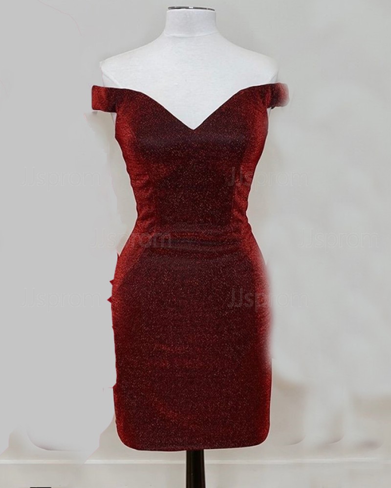 V-neck Burgundy Metallic Sheath Tight Short Homecoming Dress NHD3522