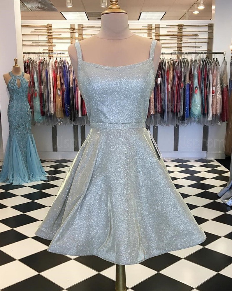 A-line Square Neck Sparkle Homecoming Dress HD3533
