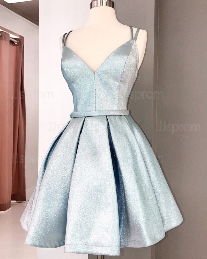 Silver Pleated Spaghetti Straps Short Homecoming Dress HD3627