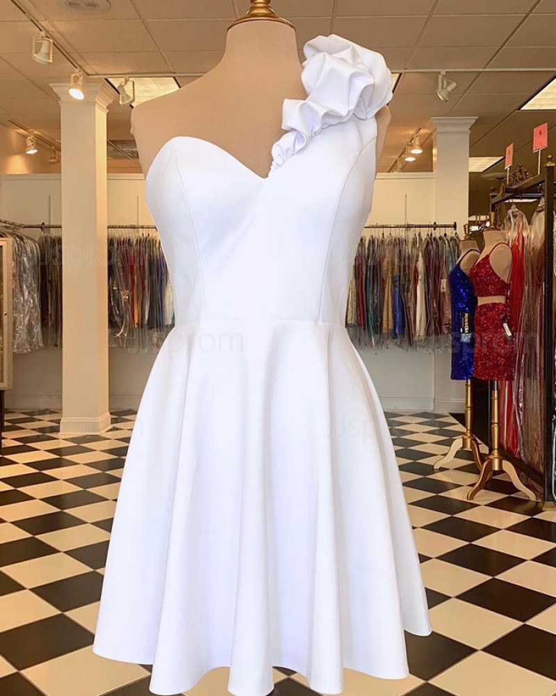 White Chiffon One Shoulder Short Homecoming Dress HD3637