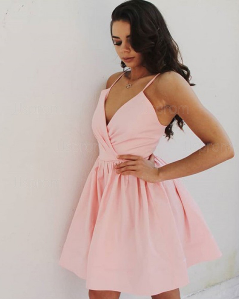 Pink Simple Short Spaghetti Straps Formal Dress HDQ3445