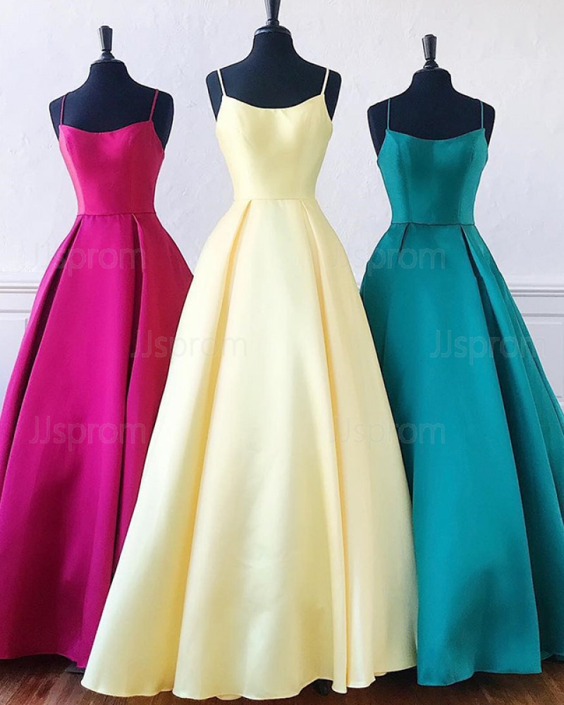 Simple Satin Spaghetti Straps A-line Prom Dress PD1649