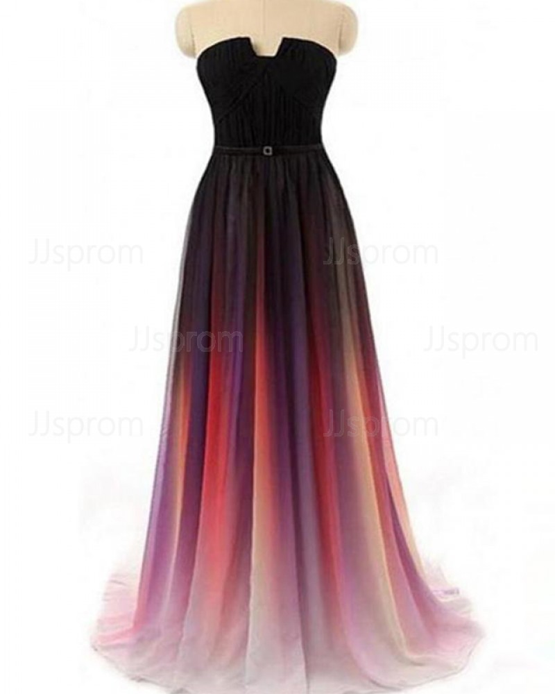Ombre Chiffon Strapless Cutout Pleated Bridesmaid Dress PD1683