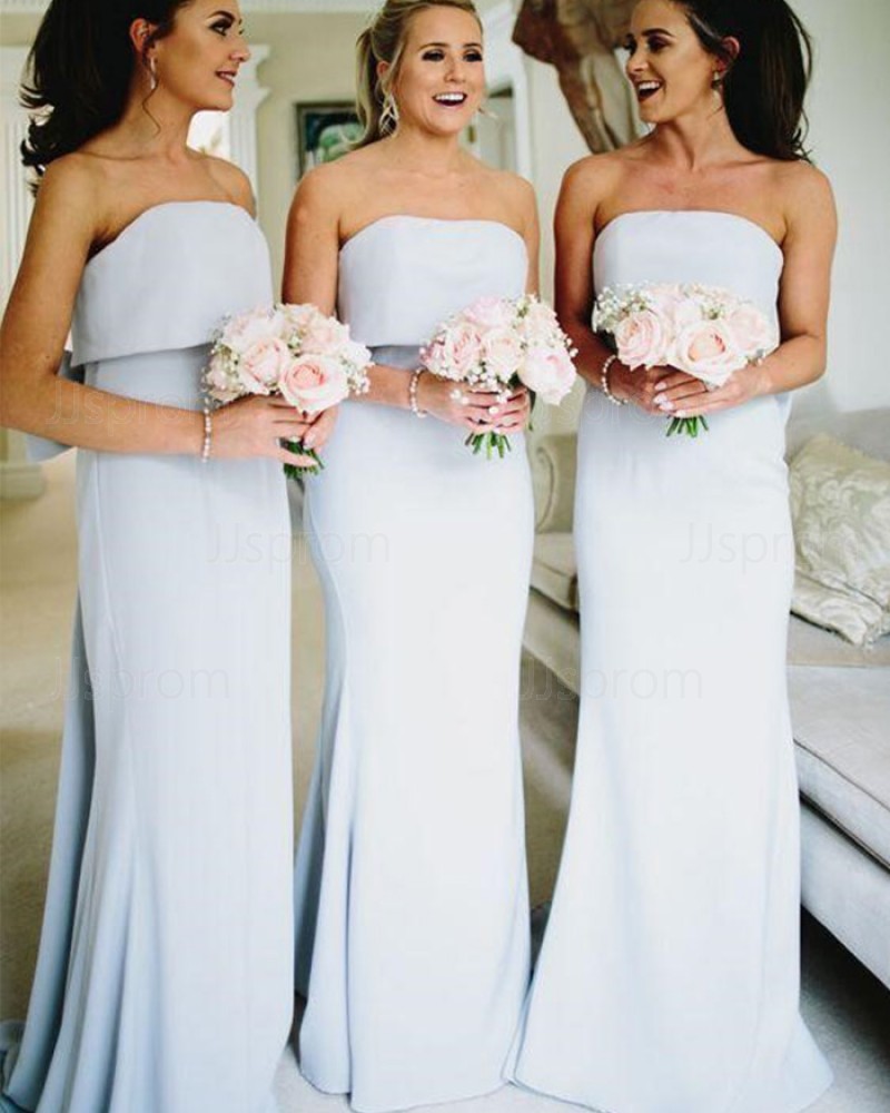 Simple Strapless Dusty Blue Mermaid Bridesmaid Dresses with Bowknot PD1722