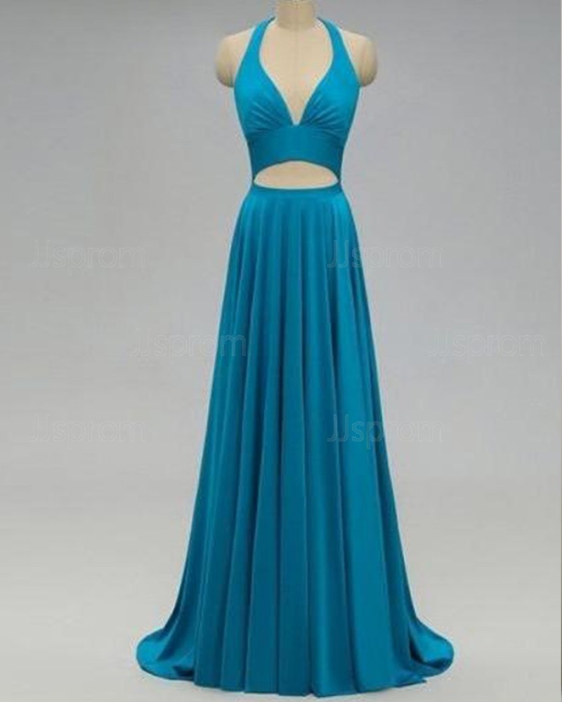 Pleated Halter Satin Cutout Formal Dress with Open Back PD1723