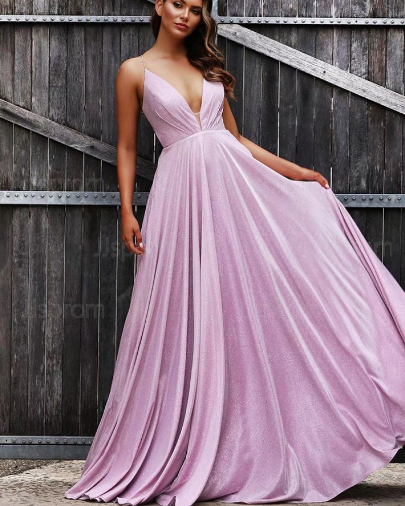 Lavender Pleated V-neck Ruched A-line Prom Dress PD1733