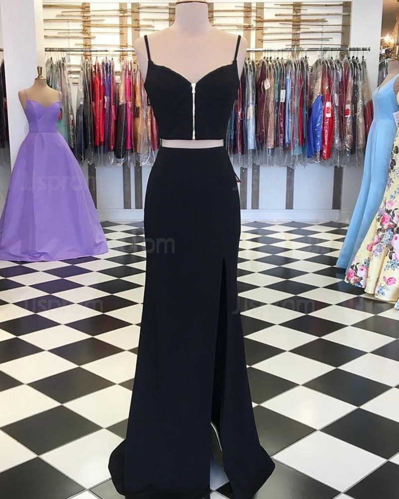 Black Two Piece Mermaid Prom Dress with Side Slit PD1744