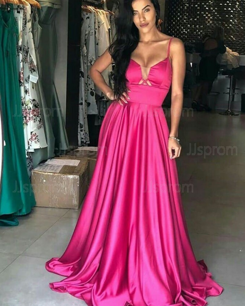 Simple Rose Red Square Satin Prom Dress PD1788