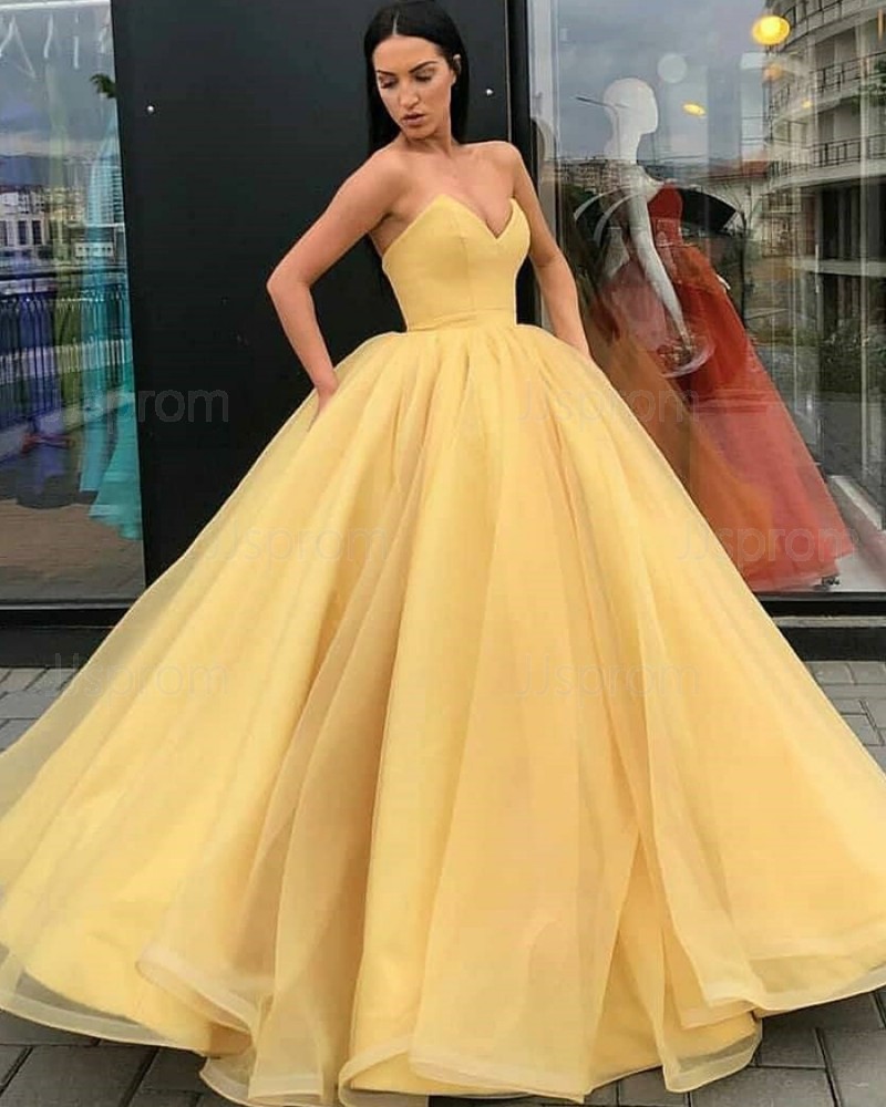 Sweetheart Yellow Tulle Simple Ball Gown Prom Dress PD1998