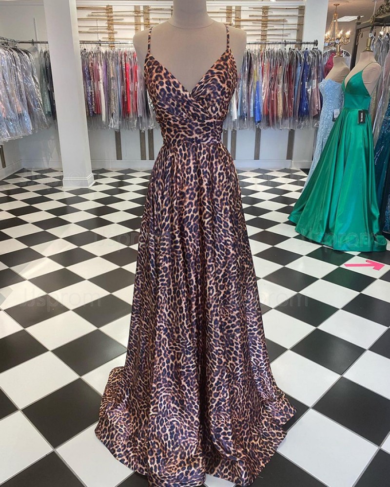 Spaghetti Straps Leopard Print A-line Prom Dress PD2038
