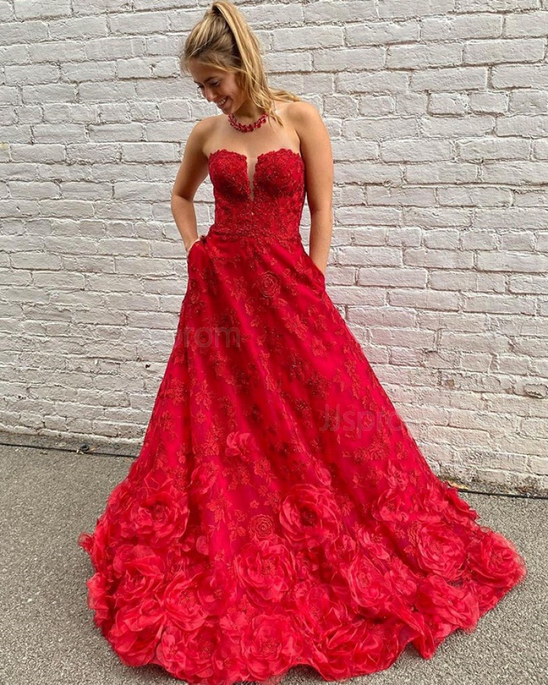 Red ball gown with best sale pockets