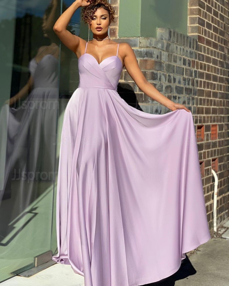 Spaghetti Straps Light Purple Simple Satin Prom Dress PD2134