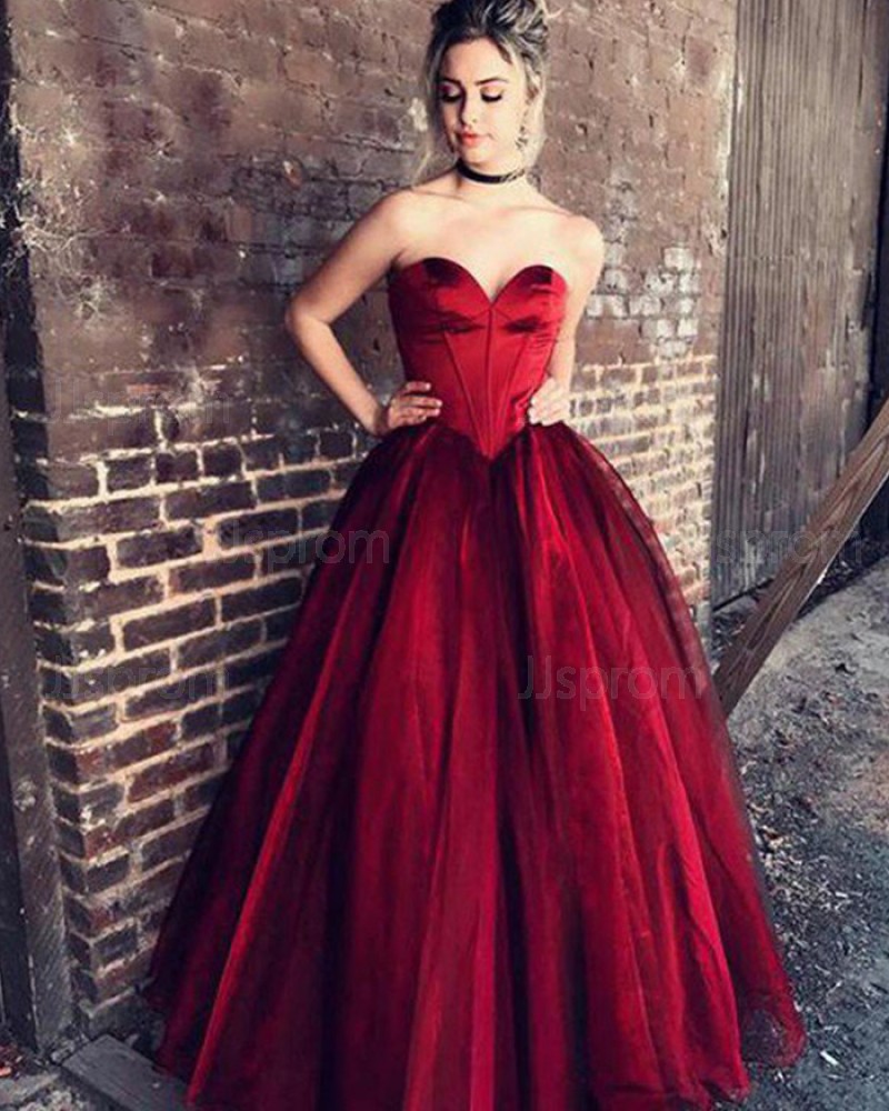 Red Sweetheart Satin Ball Gown Prom Dress PM1219