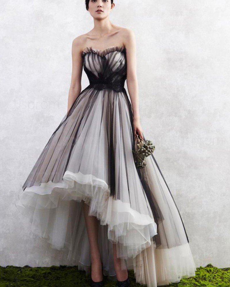 Black and White Tulle High Low Layered Long Formal Dress PM1261