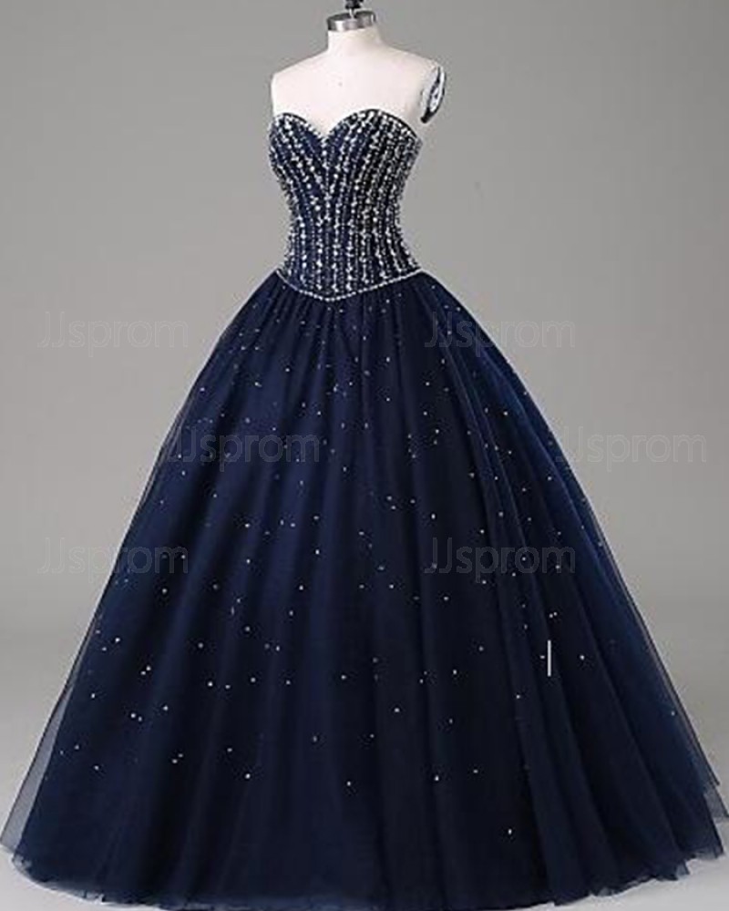 Blue Sweetheart Sparkle Beading Navy Ball Gown Prom Dress PM1268