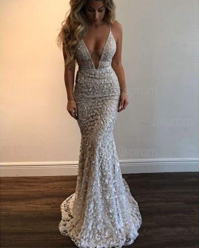 Lace Beading Spaghetti Straps Mermaid Style Prom Dress PM1345