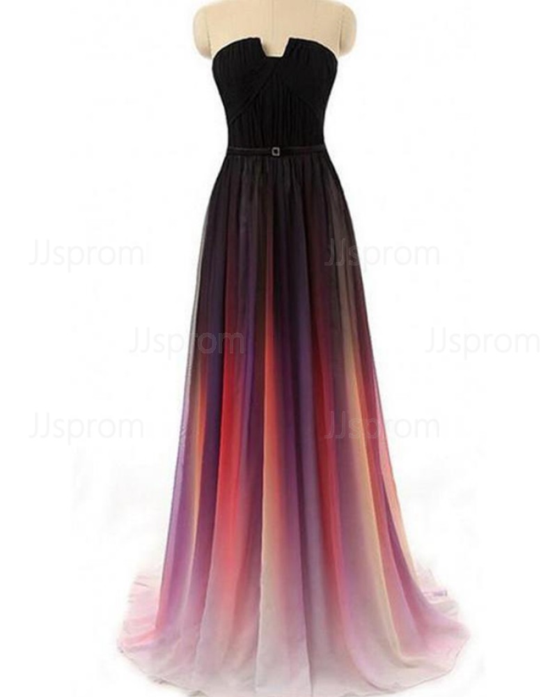 Elegant Ombre Pleated Chiffon Long Cutout Wedding Party Dress PM1362