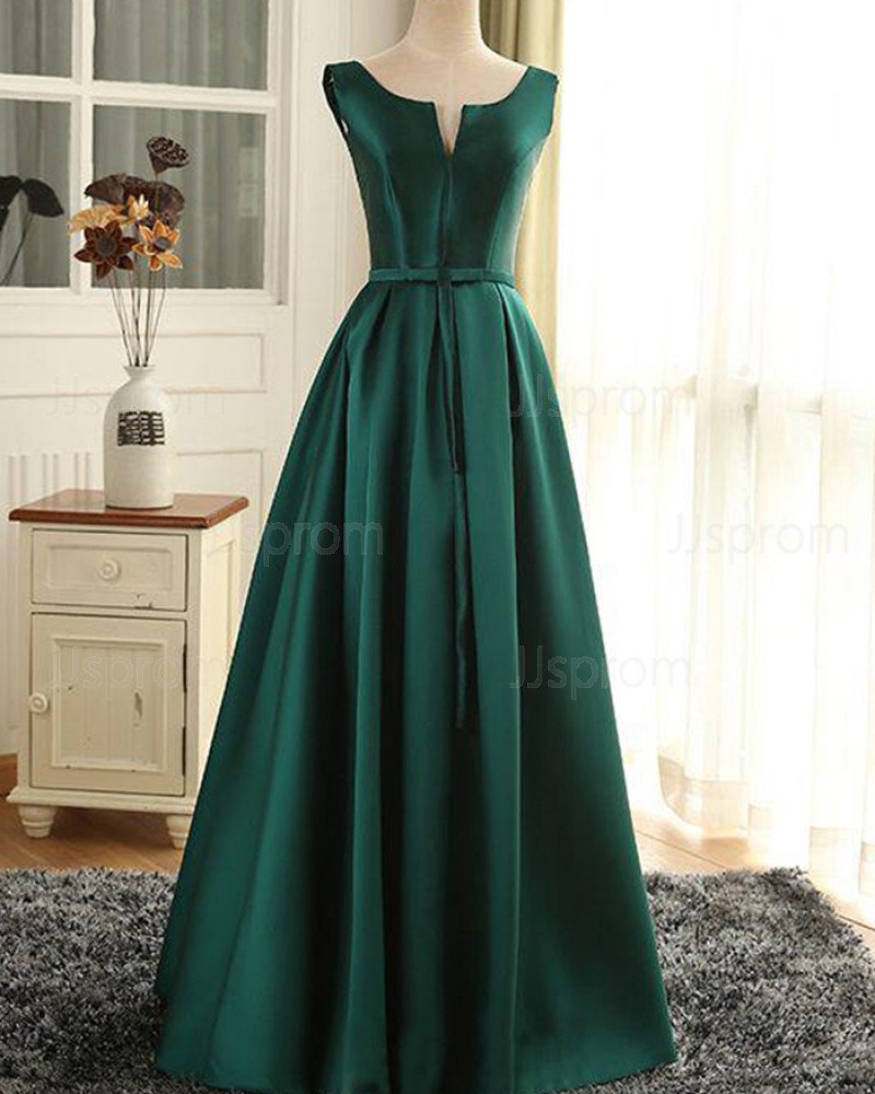 Long Green Scoop Cutout Satin Prom Dress with Lace Up PM1368