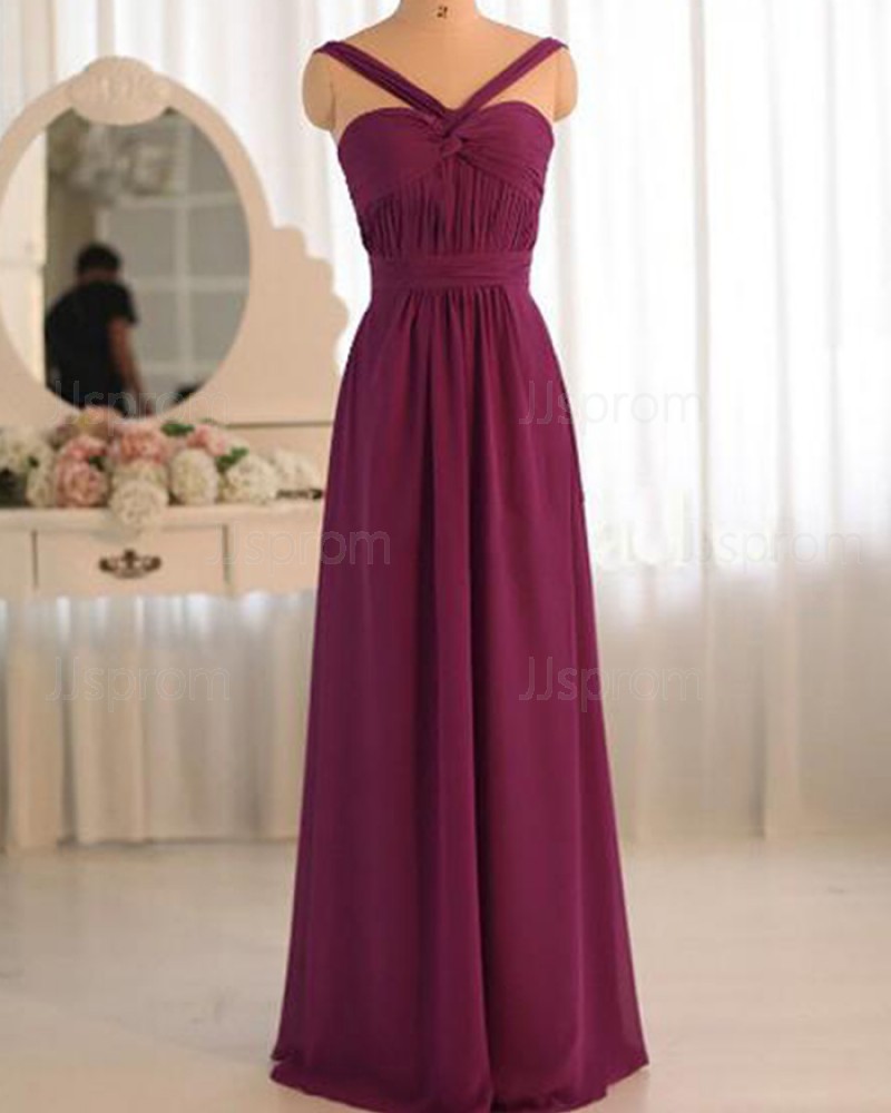 Burgundy Chiffon Ruched Crisscross Bridesmaid Dress PM1383