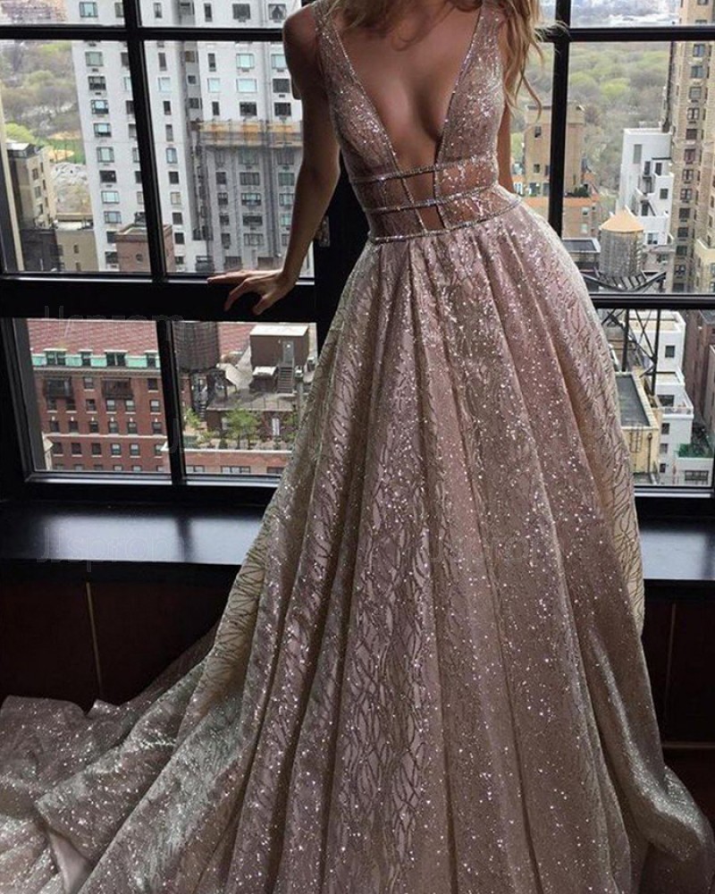 Sequin deep clearance v dress
