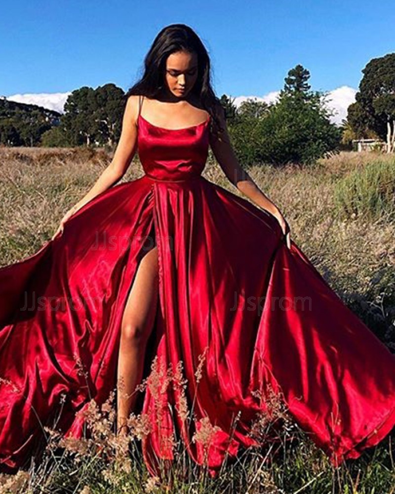 Simple red prom dress online