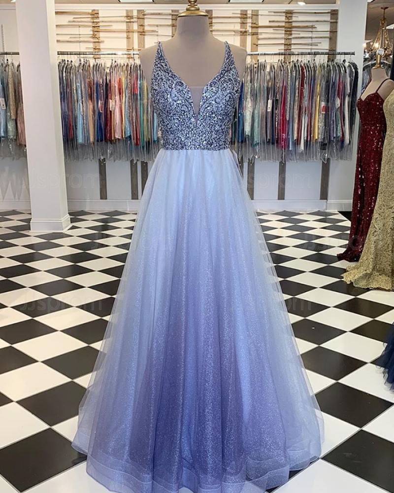 Beading Bodice V-neck Prom Dress with Starry Sky Skirt PM1888