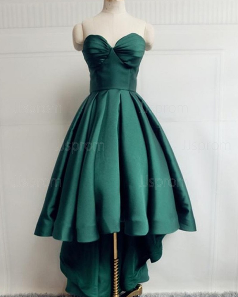 Sweetheart High Low Green Satin Simple Prom Dress PM1947