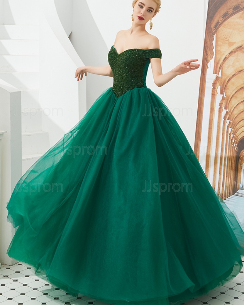 Pleated Off the Shoulder Beading Bodice Evening Gown QD050