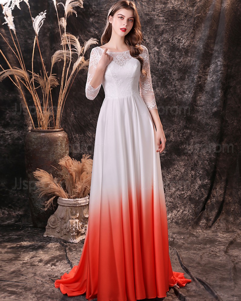 Lace Applique Jewel Neckline Prom Dress with 3/4 Length Sleeves QD24453