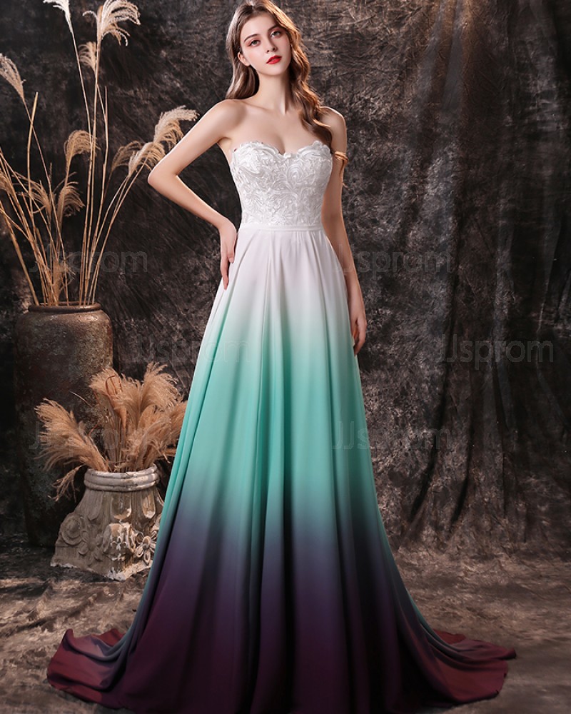 Lace Bodice Sweetheart Ombre Chiffon Prom Dress QD26459