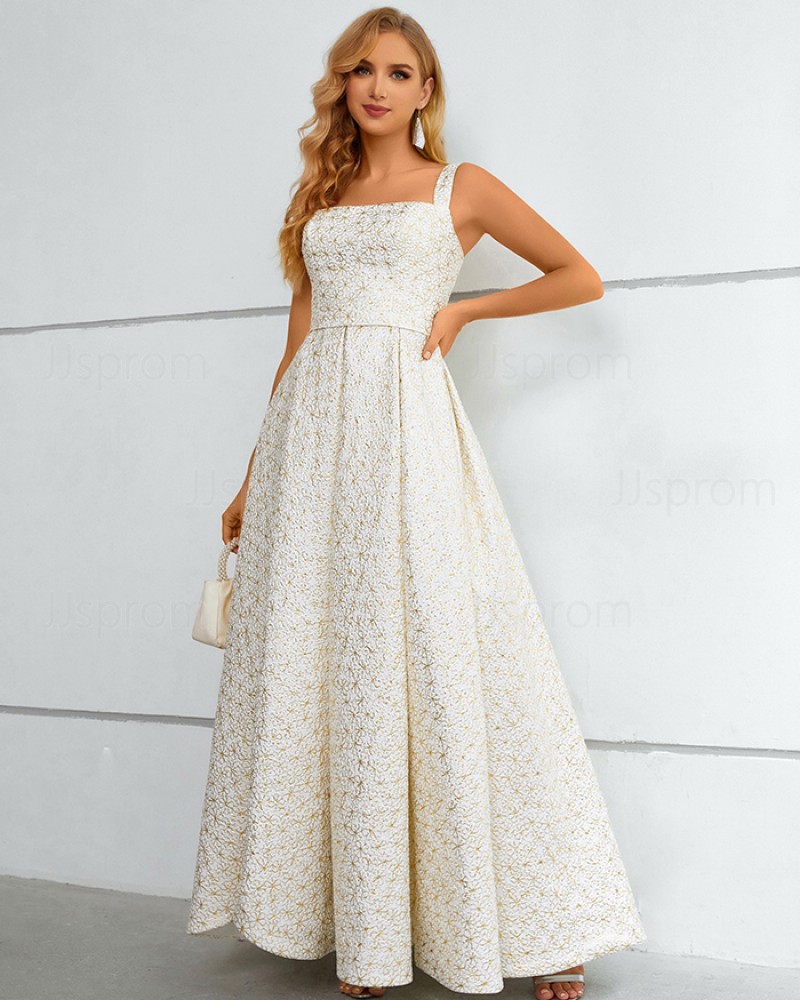 Lace Square Neckline A-line Evening Dress with Side Slit QD331101