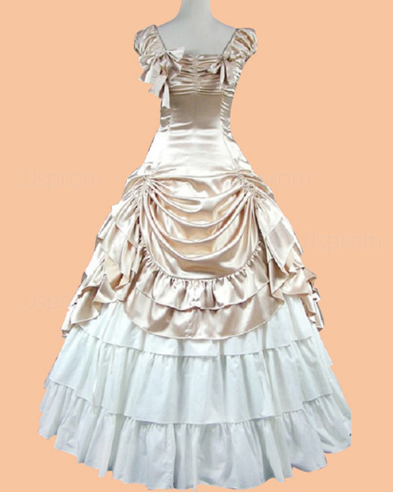 Champagne & White Ruched Medieval Renaissance Evening Gown VD023