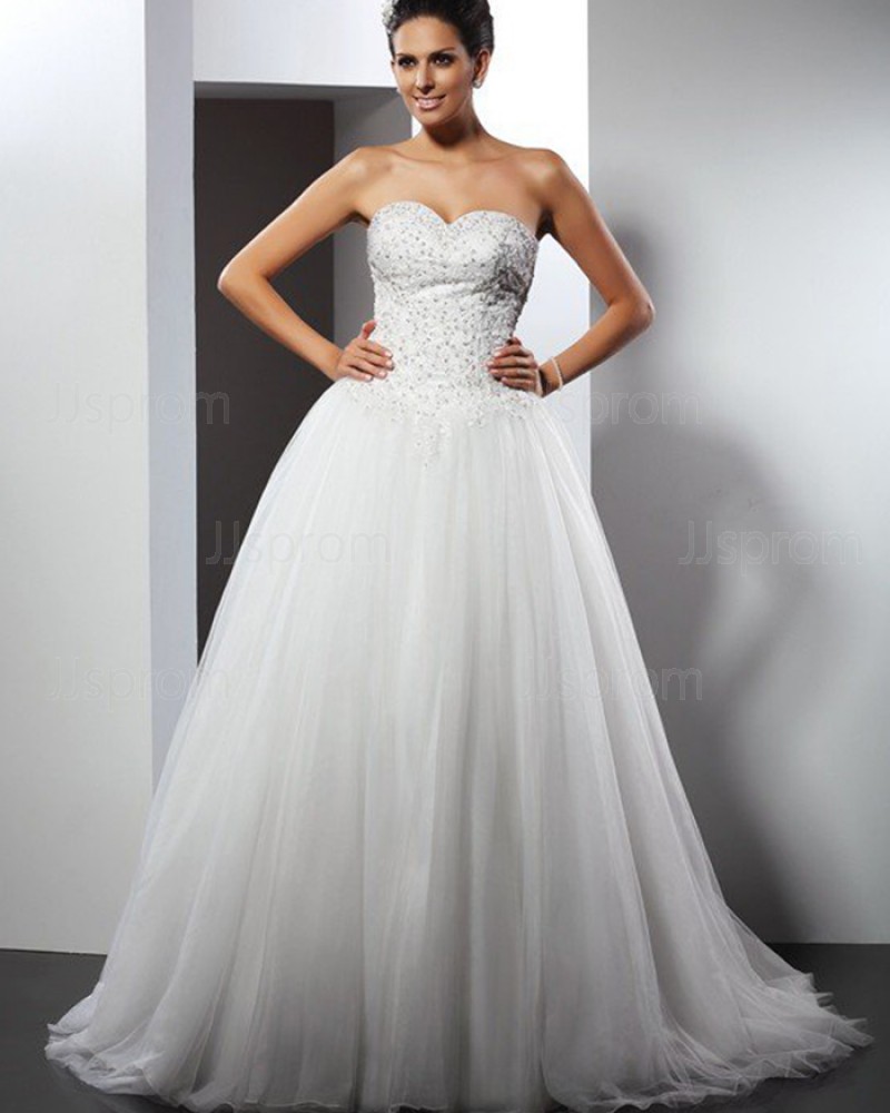 Ivory Tulle Sweetheart Beading Bodice Wedding Gown WD2008